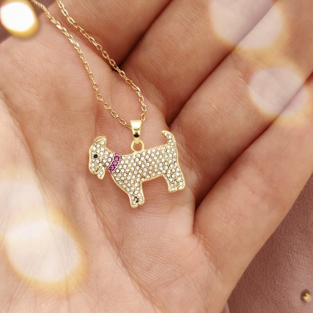NEW Gold Dipped Rhinestone Embellished Goat Pendant Necklace